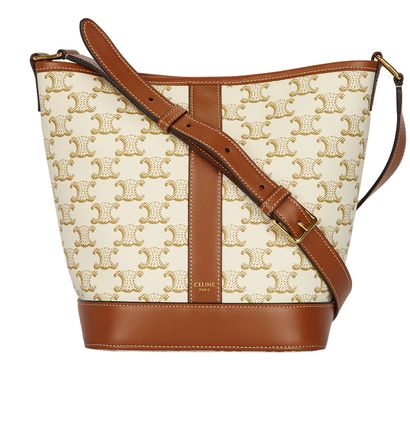 Small Triumph Bucket Bag, &pound;650, Handbags, Brown/Cream, Coated Canvas/Leather, Front view